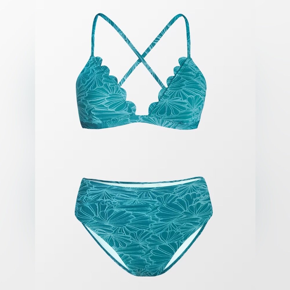 Cupshe Flourishing Floral Plunge Two Piece Swimsuit SZ 0 | Aqua